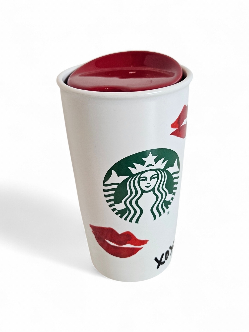 Starbucks 2015 XOXO Kiss Travel Mug Ceramic Red Lid